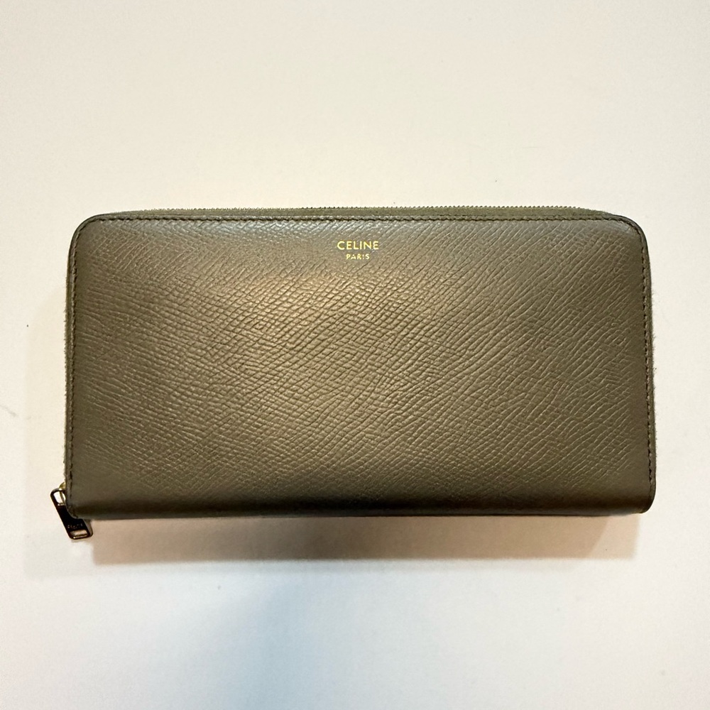 Authentic Celine Paris Large Zip Around Wallet in textured leather.